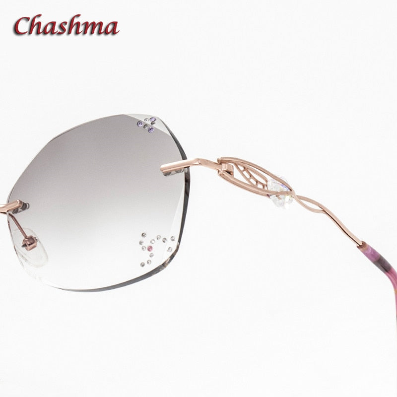 Chashma Ochki Women's Rimless Round Titanium Eyeglasses Gradient Tinted Demo Diamond Cut Lenses 007 Rimless Chashma Ochki