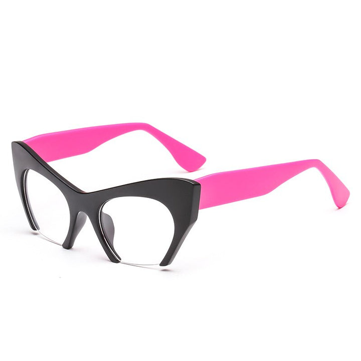 CCspace Unisex Semi Rim Cat Eye Resin Frame Eyeglasses 45292 Semi Rim CCspace C9Black-RedLeg