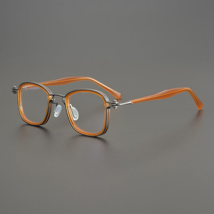 Gatenac Unisex Full Rim Square Acetate Alloy Frame Eyeglasses Gxyj698 Full Rim Gatenac Orange