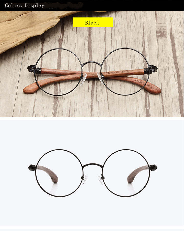 Hdcrafter Unisex Full Rim Round  Titanium Wood Frame Eyeglasses 7573 Full Rim Hdcrafter Eyeglasses