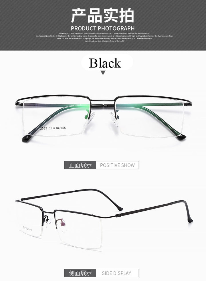 Bclear Men's Semi Rim Square Titanium Alloy Eyeglasses Sc2533 Semi Rim Bclear