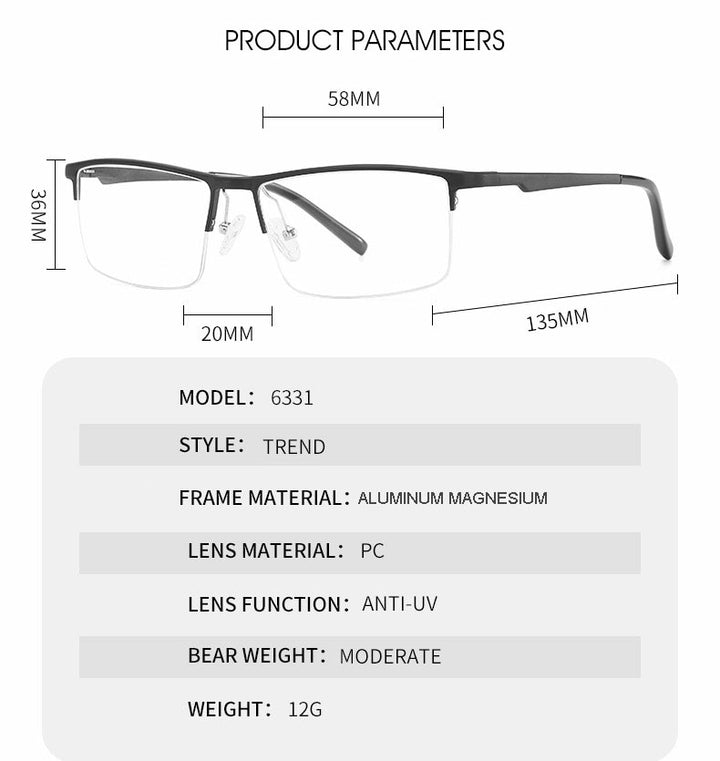 Hotochki Unisex Semi Rim Aluminum Magnesium Alloy Frame Eyeglasses 6331 Semi Rim Hotochki