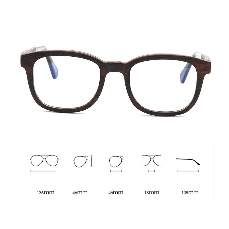 Hdcrafter Unisex Full Rim Square Wood Eyeglasses 56367 Full Rim Hdcrafter Eyeglasses