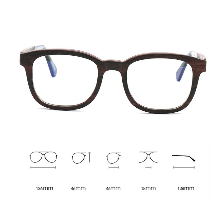 Hdcrafter Unisex Full Rim Square Wood Eyeglasses 56367 Full Rim Hdcrafter Eyeglasses