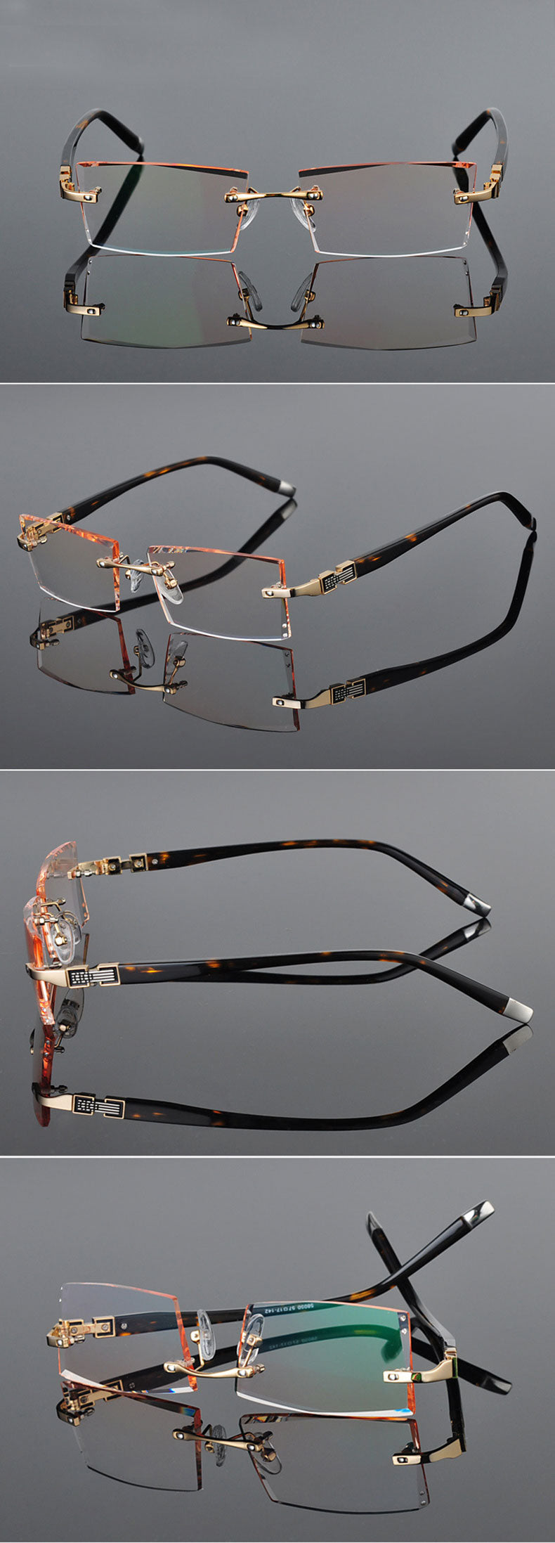 Reven Jate 58050 Alloy Rimless Diamond Cutting Man Glasses Frame Eyeglasses Men Eyewear Rimless Reven Jate