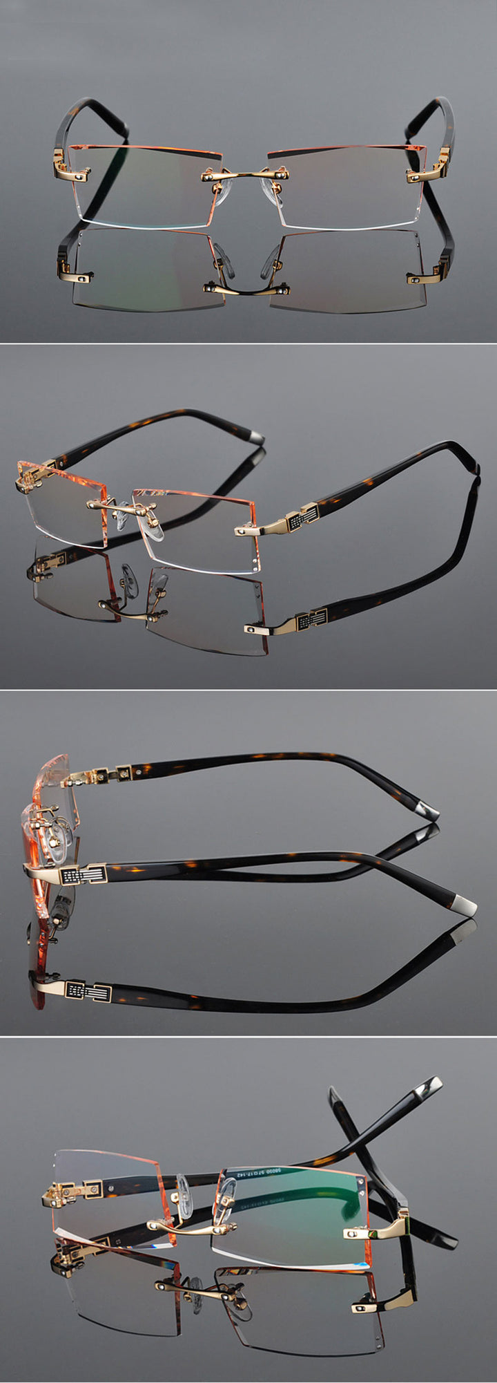 Reven Jate 58050 Alloy Rimless Diamond Cutting Man Glasses Frame Eyeglasses Men Eyewear Rimless Reven Jate