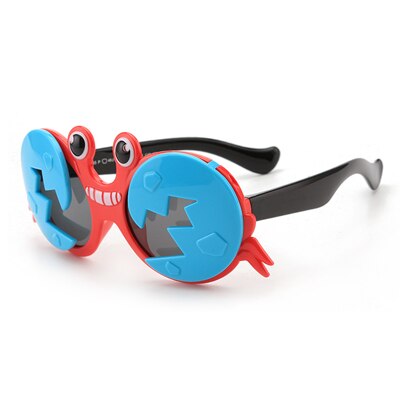 Ralferty Kids' Sunglasses Cartoons Crab Flip Up Unbreakable K8265 Sunglasses Ralferty C40Red-Black With Glasses Case