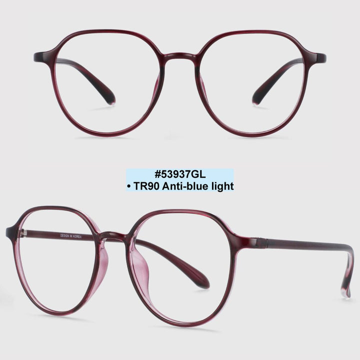 CCspace Unisex Full Rim Round Square Tr 90 Titanium Frame Eyeglasses 53937 Full Rim CCspace Wine red