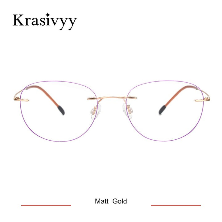 Krasivyy Unisex Rimless Round Square Titanium Eyeglasses Ls03 Rimless Krasivyy Matt Gold  