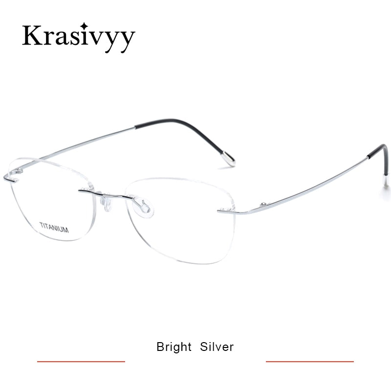 Krasivyy Unisex Rimless Oval Square Titanium Eyeglasses Kr6013 Rimless Krasivyy Bright Silver