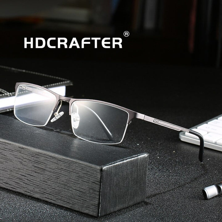 Hdcrafter Men's Semi Rim TR 90 Titanium Alloy Square Frame Eyeglasses P6342 Semi Rim Hdcrafter Eyeglasses