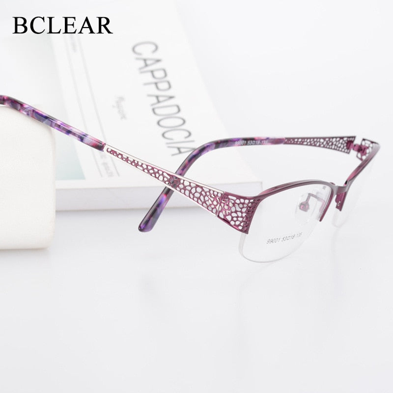 Women's Semi Rim Alloy Frame Eyeglasses 99001 Semi Rim Bclear