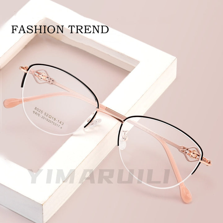 Yimaruili Women's Semi Rim Alloy Frame Eyeglasses 8025Z Semi Rim Yimaruili Eyeglasses