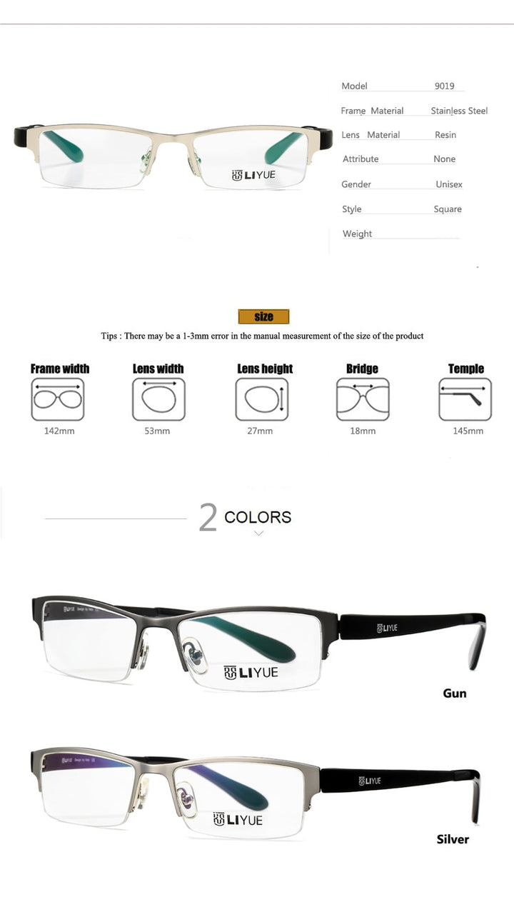 Oveliness Men's Semi Rim Square Alloy Eyeglasses 9019 Semi Rim Oveliness