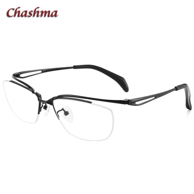 Chashma Ochki Men's Semi Rim Square Titanium Eyeglasses 015 Semi Rim Chashma Ochki Black