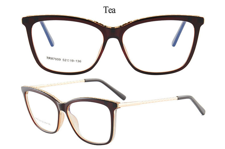 Hotony Woman's Full Rim Square TR 90 Resin Alloy Frame Eyeglasses 7009 Full Rim Hotony