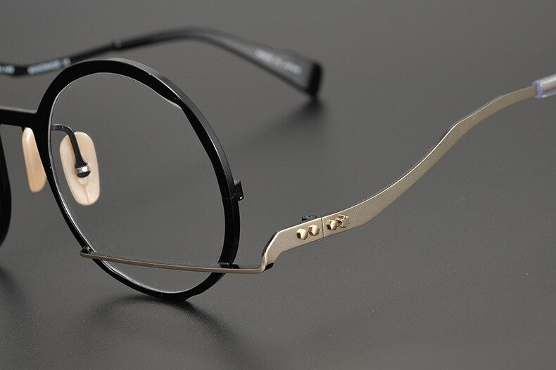 Muzz Men's Full Rim Polygonal Round Ultem Titanium Frame Eyeglasses 0034 Full Rim Muzz