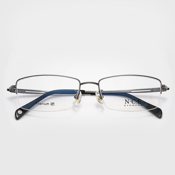 Men's Semi Rim Square Titanium Frame Eyeglasses Sc8906 Semi Rim Bclear gray