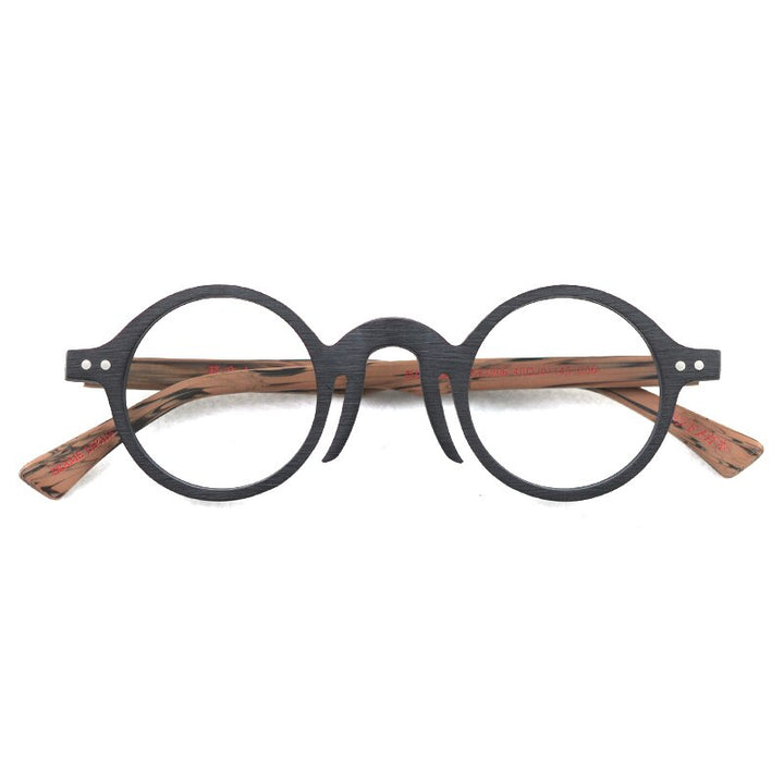 Hdcrafter Unisex Full Rim Round Acetate Wood Frame Eyeglasses Ft1906 Full Rim Hdcrafter Eyeglasses
