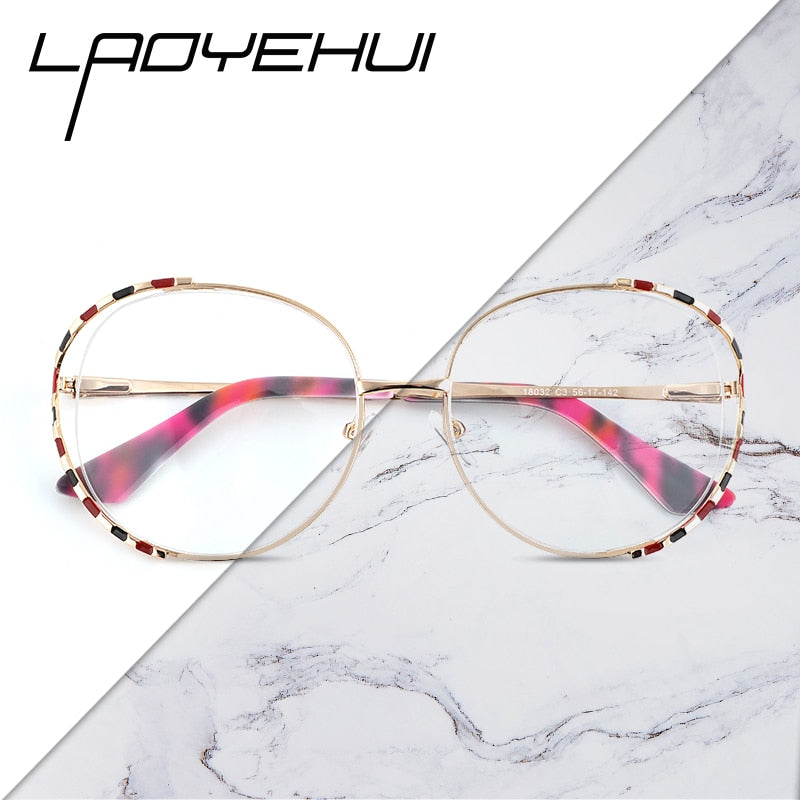 Laoyehui Women's Eyeglasses Alloy Frame Oversize Round 18032 Full Rim Laoyehui