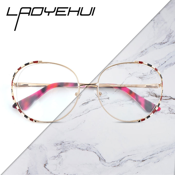 Laoyehui Women's Eyeglasses Alloy Frame Oversize Round 18032 Full Rim Laoyehui