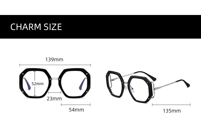 Hotony Women's Full Rim Polygonal Round TR 90 Resin Alloy Frame Eyeglasses 95243 Full Rim Hotony