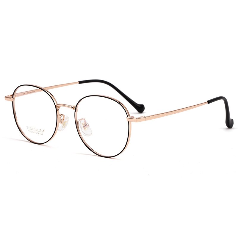 Yimaruili Men's Full Rim Round β Titanium Frame Eyeglasses T3933 Full Rim Yimaruili Eyeglasses Black Rose Gold