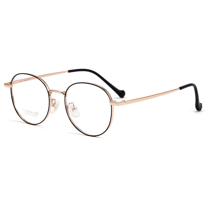 Yimaruili Men's Full Rim Round β Titanium Frame Eyeglasses T3933 Full Rim Yimaruili Eyeglasses Black Rose Gold