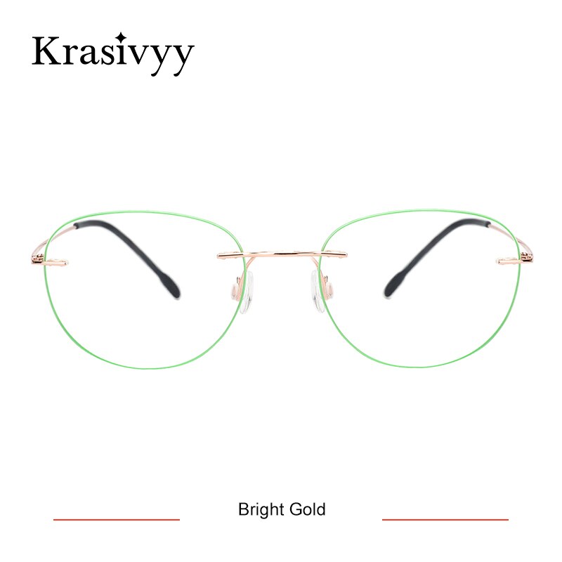 Krasivyy Unisex Rimless Round Square Titanium Eyeglasses Ls03 Rimless Krasivyy Bright Gold  