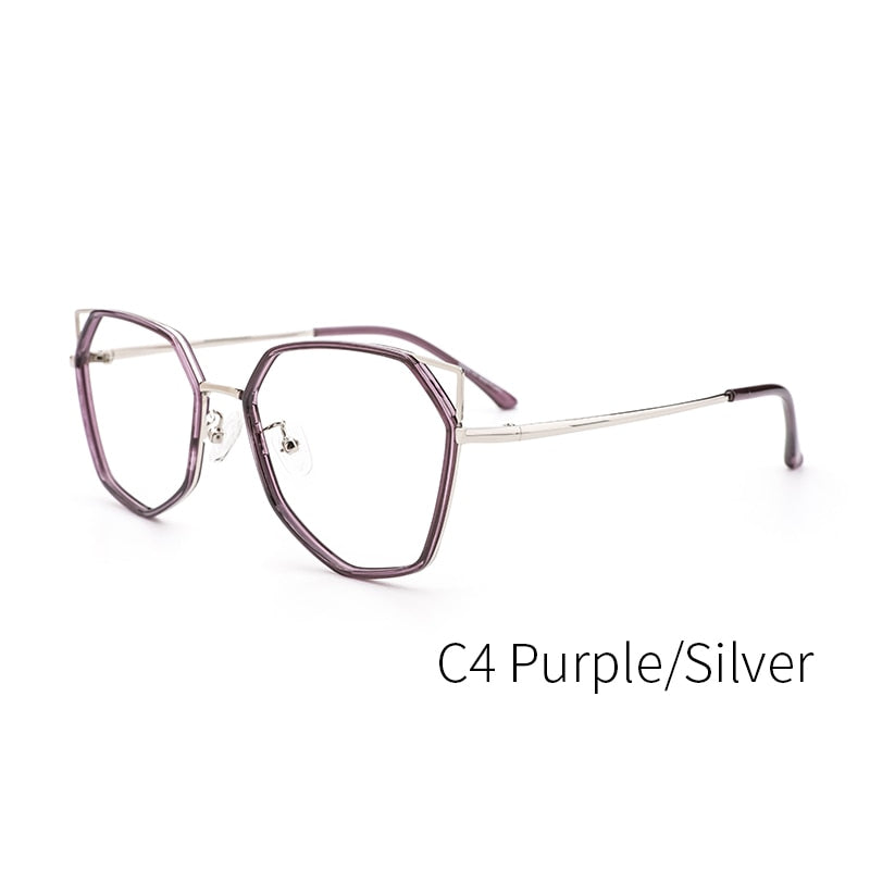 Kansept Women's Full Rim Polygonal Cat Ear Alloy Acetate Frame Eyeglasses 90053 Full Rim Kansept 90053C4