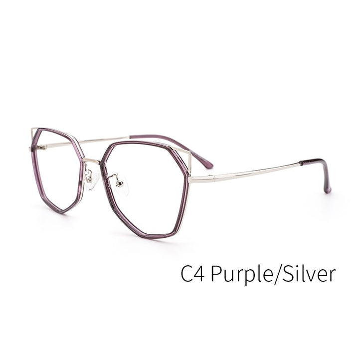 Kansept Women's Full Rim Polygonal Cat Ear Alloy Acetate Frame Eyeglasses 90053 Full Rim Kansept 90053C4