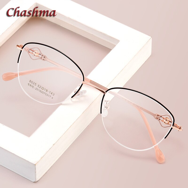 Chashma Ochki Women's Semi Rim Square Cat Eye Stainless Steel Eyeglasses 8025 Semi Rim Chashma Ochki