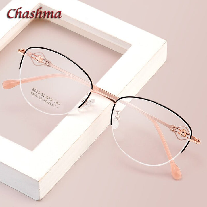 Chashma Ochki Women's Semi Rim Square Cat Eye Stainless Steel Eyeglasses 8025 Semi Rim Chashma Ochki
