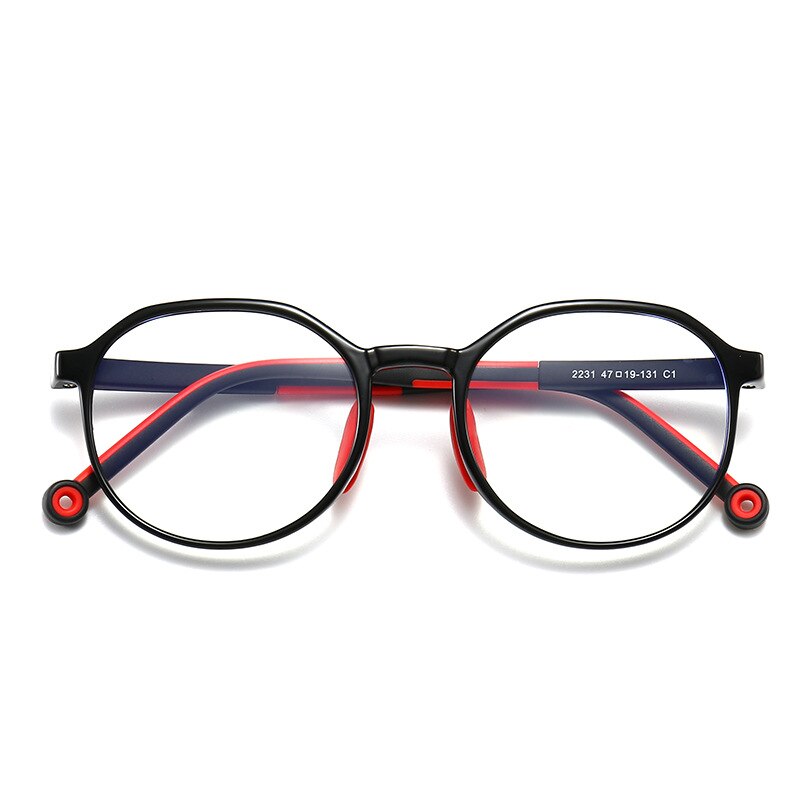 CCspace Children's Unisex Full Rim Round Tr 90 Titanium Frame Eyeglasses 49529 Full Rim CCspace C1Black-Red