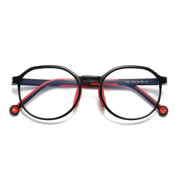 CCspace Children's Unisex Full Rim Round Tr 90 Titanium Frame Eyeglasses 49529 Full Rim CCspace C1Black-Red