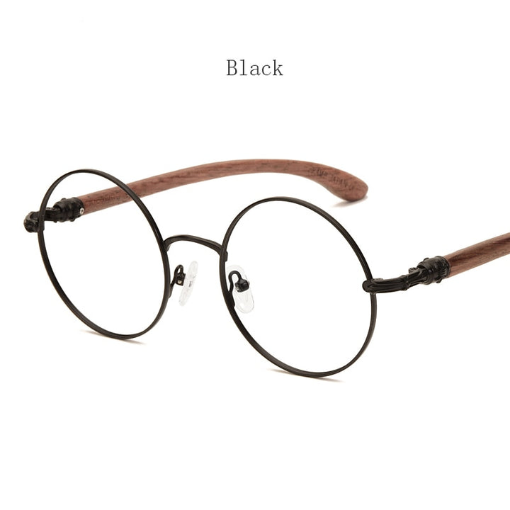 Hdcrafter Unisex Full Rim Round Wood Alloy Screwless Frame Eyeglasses 7573 Full Rim Hdcrafter Eyeglasses Default Title