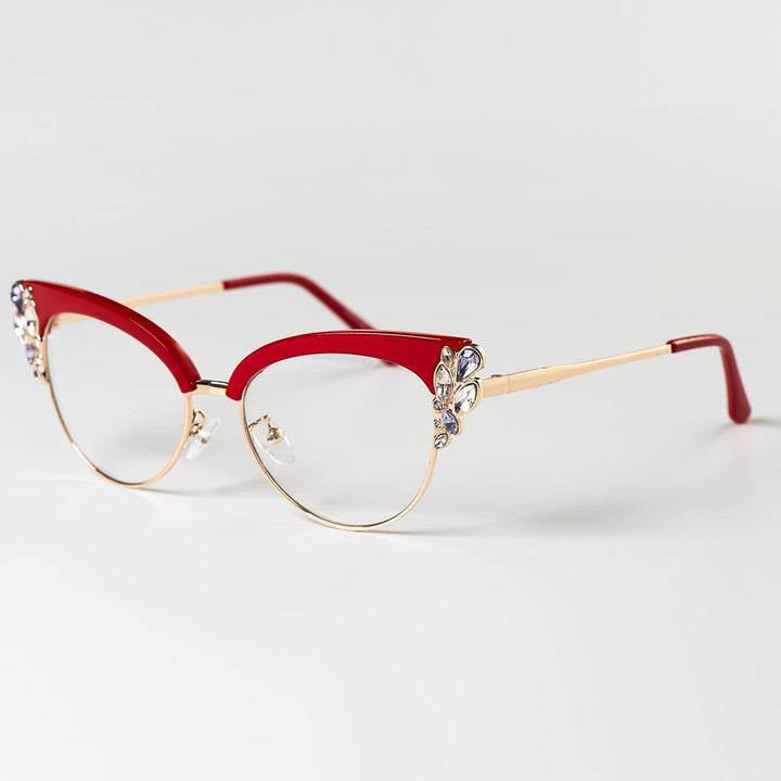 CCspace Women's Full Rim Rhinestone Cat Eye Acetate Alloy Frame Eyeglasses 45120 Full Rim CCspace C9 Red