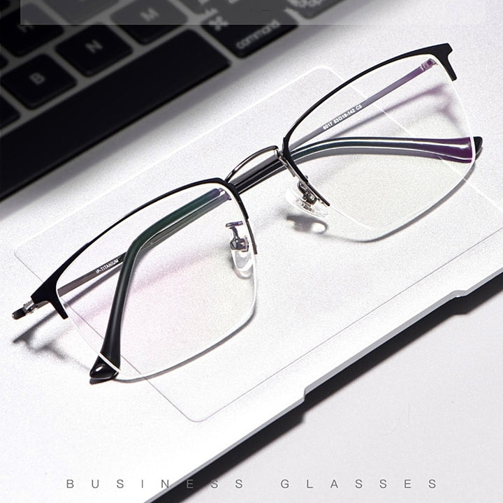 Yimaruili Unisex Semi Rim Titanium Frame Eyeglasses 8017JX Semi Rim Yimaruili Eyeglasses