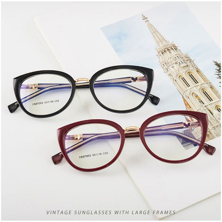 Hotony Women's Full Rim Round Cat Eye Acetate Eyeglasses 7003 Full Rim Hotony
