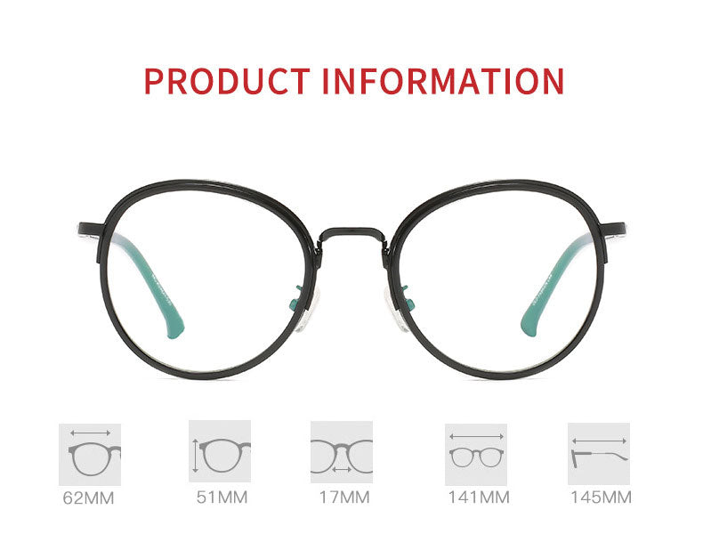 Hotony Unisex Full Rim Round Tr 90 Alloy Eyeglasses 1922 Full Rim Hotony