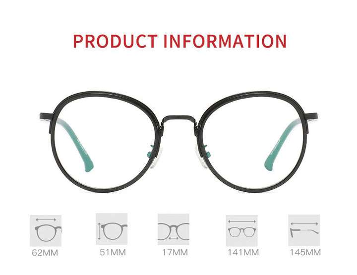 Hotony Unisex Full Rim Round Tr 90 Alloy Eyeglasses 1922 Full Rim Hotony