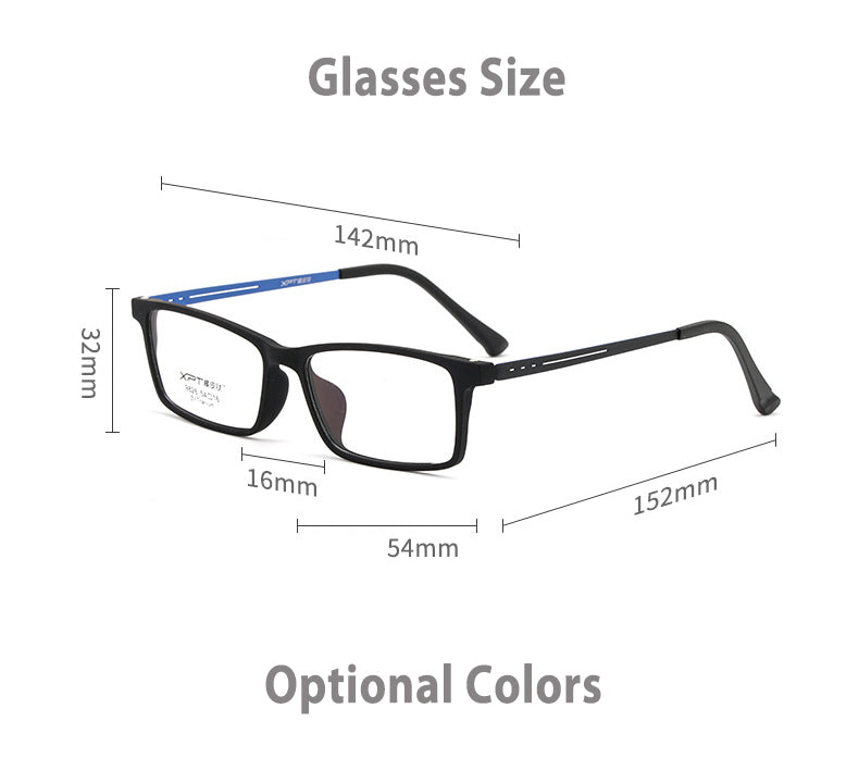 Hotony Unisex Full Rim Rectangle TR 90 Resin B Titanium Frame Eyeglasses 9826 Full Rim Hotony