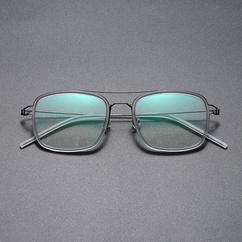 Gatenac Unisex Full Rim Square Titanium Alloy Screwless Double Bridge Frame Eyeglasses Gxyj690 Full Rim Gatenac Gray Gun