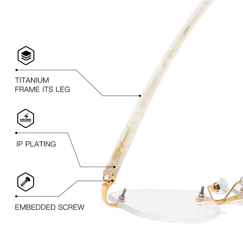 Zirosat 58069 Women's Eyeglasses Alloy Tint Lenses Diamond Cutting Rimless Titanium Rimless Zirosat