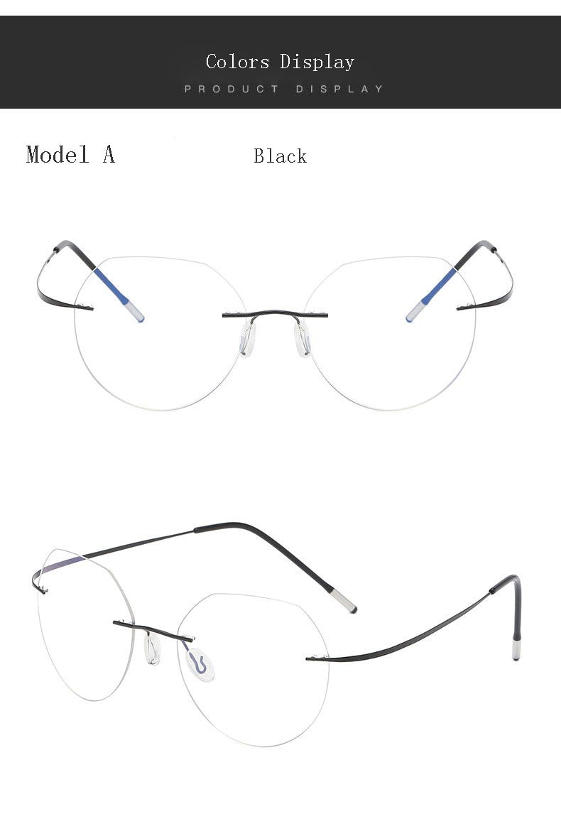 Hdcrafter Unisex Rimless Polygon Round Titanium Frame Eyeglasses 6001-6002 Rimless Hdcrafter Eyeglasses