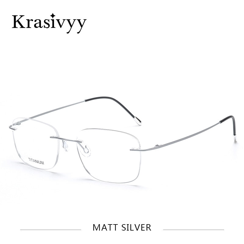 Krasivyy Unisex Rimless Square Titanium Eyeglasses Kr6010 Rimless Krasivyy Matt Silver