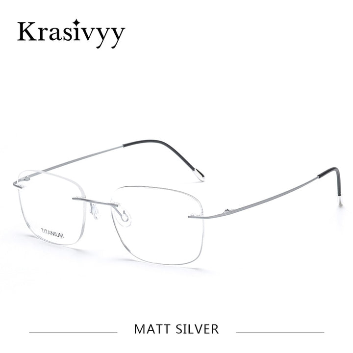 Krasivyy Unisex Rimless Square Titanium Eyeglasses Kr6010 Rimless Krasivyy Matt Silver