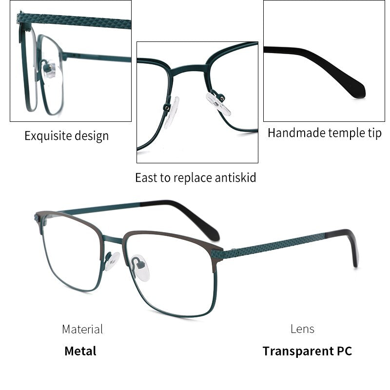 Kansept Men's Full Rim Square Stainless Steel Alloy Frame Eyeglasses Tm004 Full Rim Kansept