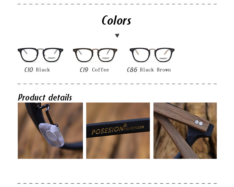 Hdcrafter Men's Full Rim Square Round Wood Alloy Acetate Frame Eyeglasses Ps7009 Full Rim Hdcrafter Eyeglasses