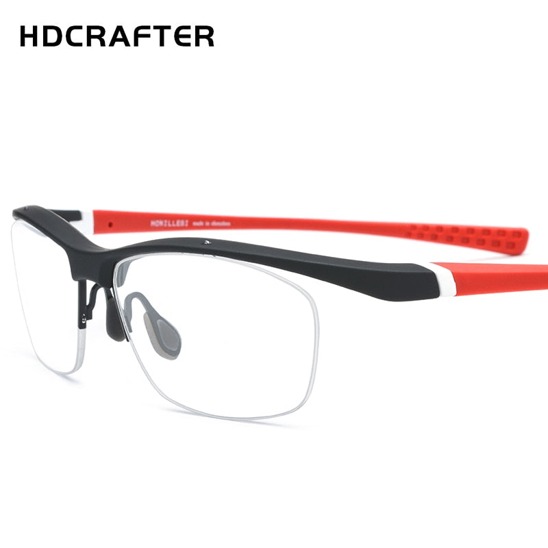 Hdcrafter Men's Semi Rim Rectangle TR 90 Sports Frame Eyeglasses 7027 Full Rim Hdcrafter Eyeglasses